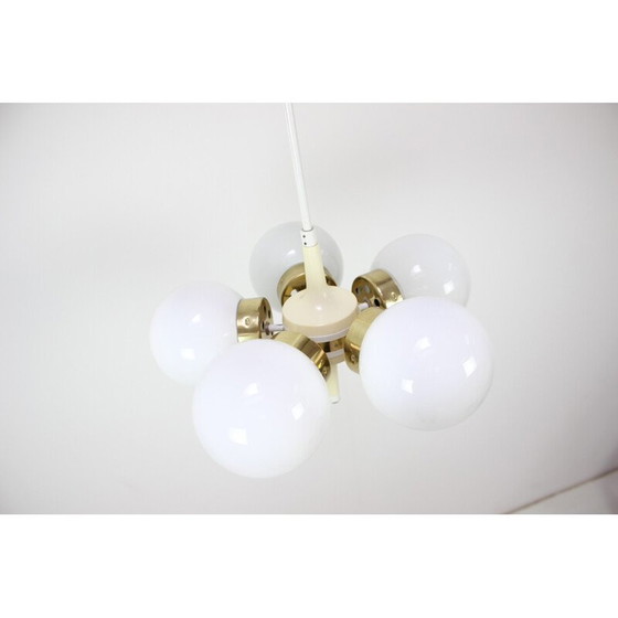 Image 1 of Lustre vintage en verre, laiton, métal et plastique par Elektroinstala Decin, Tchécoslovaquie 1970