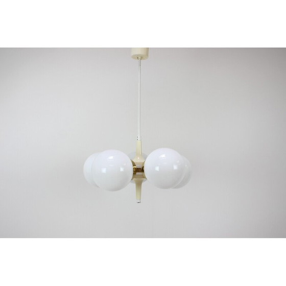 Image 1 of Lustre vintage en verre, laiton, métal et plastique par Elektroinstala Decin, Tchécoslovaquie 1970