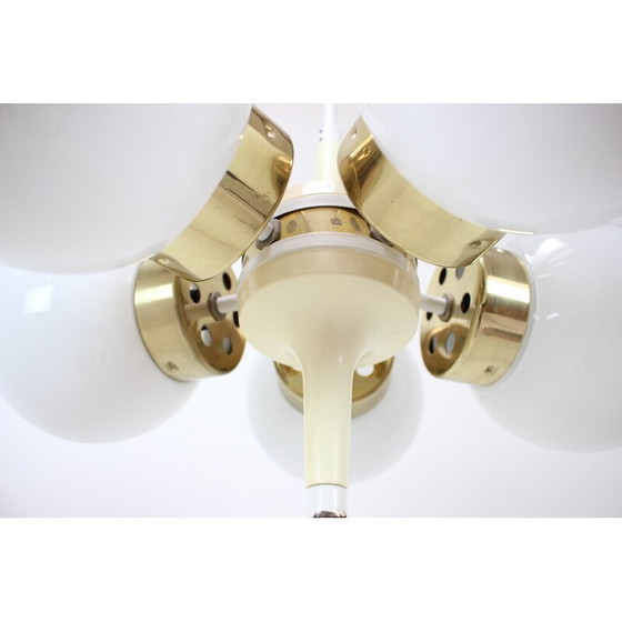 Image 1 of Lustre vintage en verre, laiton, métal et plastique par Elektroinstala Decin, Tchécoslovaquie 1970