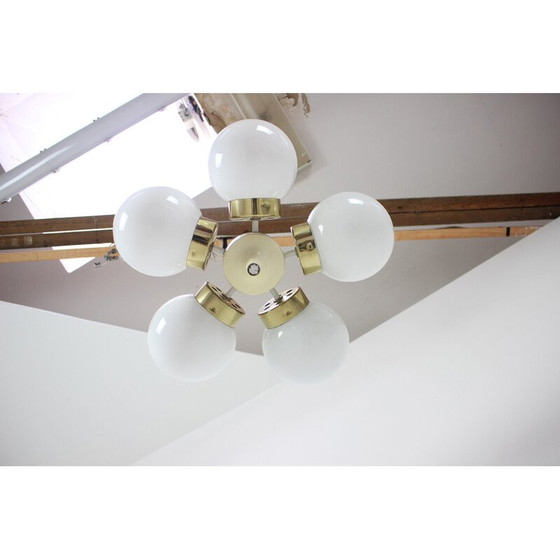 Image 1 of Lustre vintage en verre, laiton, métal et plastique par Elektroinstala Decin, Tchécoslovaquie 1970