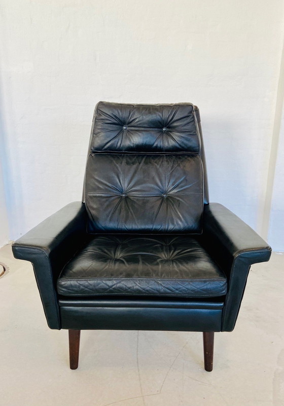 Image 1 of Chaise rétro danoise Nili Stoppmøbler en cuir noir 70,S