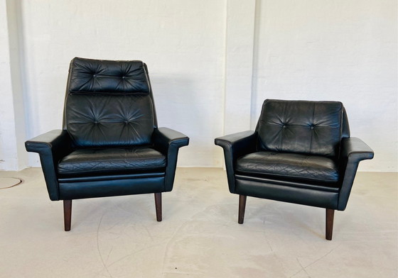 Image 1 of Chaise rétro danoise Nili Stoppmøbler en cuir noir 70,S