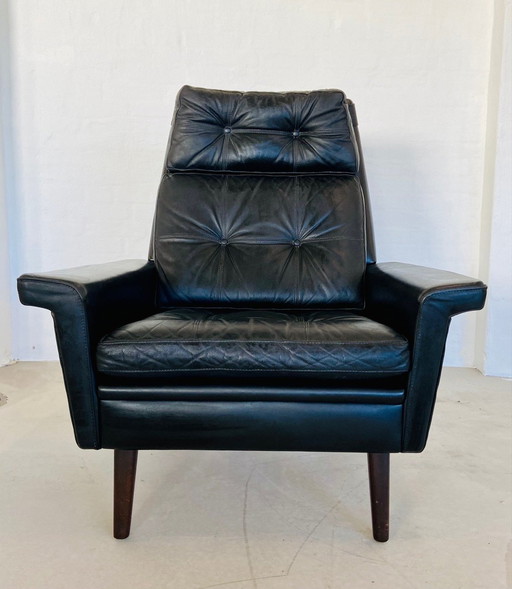 Chaise rétro danoise Nili Stoppmøbler en cuir noir 70,S