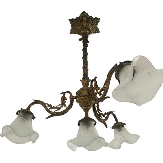 Image 1 of Lustre vintage en bronze avec 4 bras de lumière
