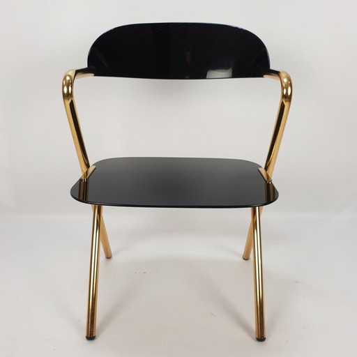 Chaise d'appoint vintage en métal doré par Ico Parisi, Italie 1980