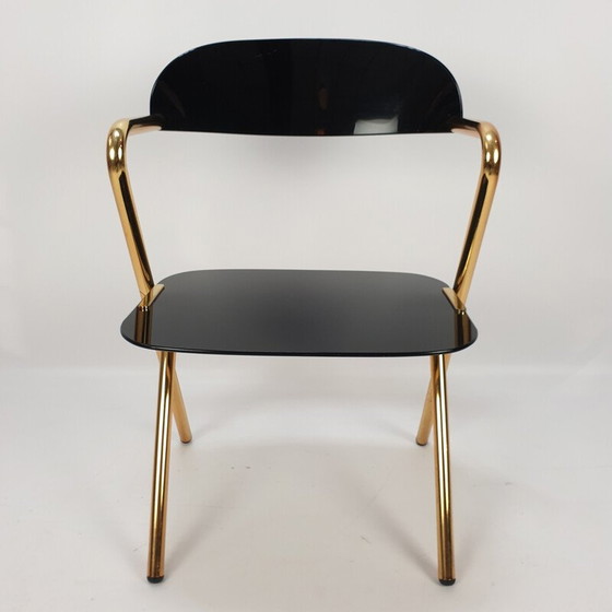 Image 1 of Chaise d'appoint vintage en métal doré par Ico Parisi, Italie 1980