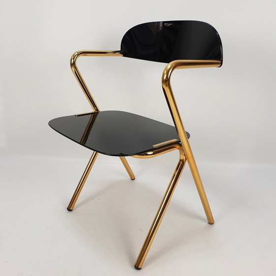 Image 1 of Chaise d'appoint vintage en métal doré par Ico Parisi, Italie 1980