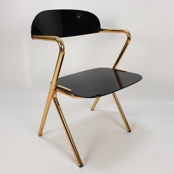 Image 1 of Chaise d'appoint vintage en métal doré par Ico Parisi, Italie 1980