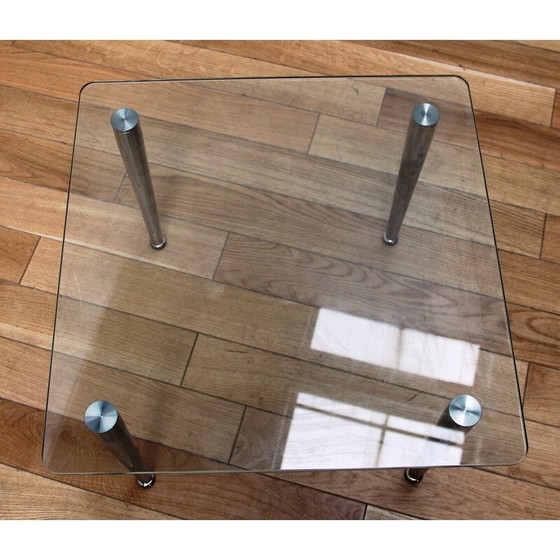Image 1 of Table basse vintage en verre et métal chromé