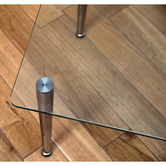 Image 1 of Table basse vintage en verre et métal chromé