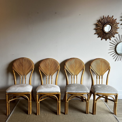 Chaises de table à manger en bambou et rotin au design italien