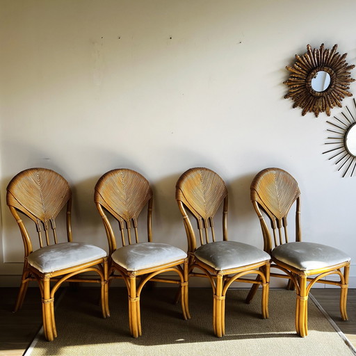 Chaises de table à manger en bambou et rotin au design italien