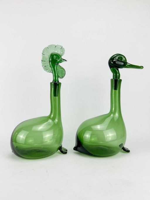 Gio Ponti - Carafe avec canard et coq - Verre Empoli