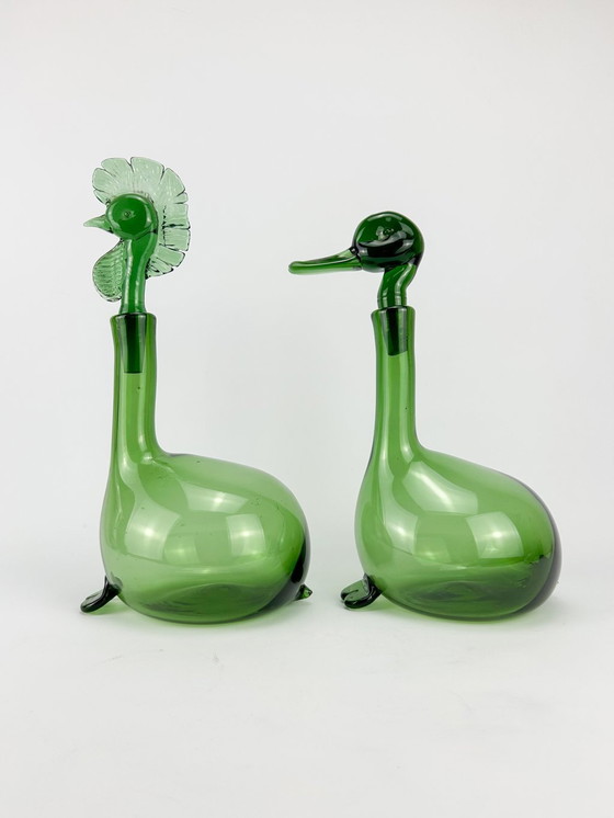 Image 1 of Gio Ponti - Carafe avec canard et coq - Verre Empoli