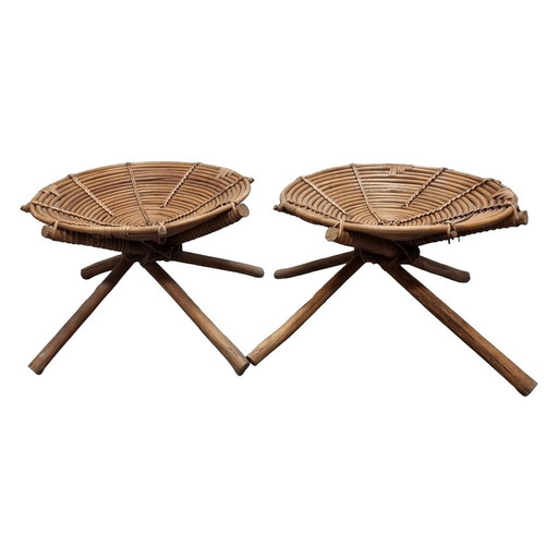 Tabourets vintage en rotin africain
