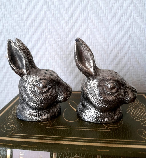 Sel Et Poivre Lapins En Bronze Argenté 