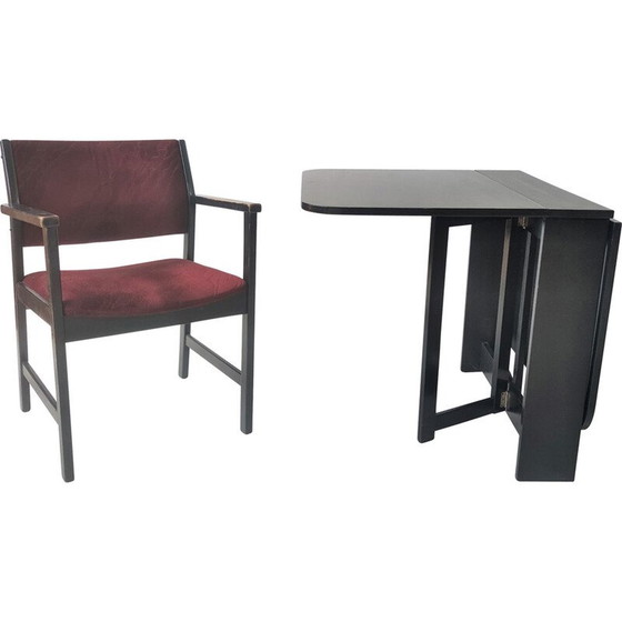 Image 1 of Table pliante vintage avec chaise en noir et violet par Hikor Písek, Tchécoslovaquie 1980