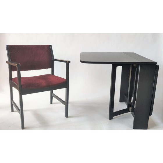 Image 1 of Table pliante vintage avec chaise en noir et violet par Hikor Písek, Tchécoslovaquie 1980