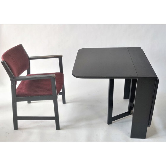 Image 1 of Table pliante vintage avec chaise en noir et violet par Hikor Písek, Tchécoslovaquie 1980