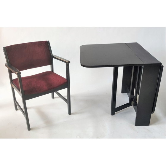 Image 1 of Table pliante vintage avec chaise en noir et violet par Hikor Písek, Tchécoslovaquie 1980