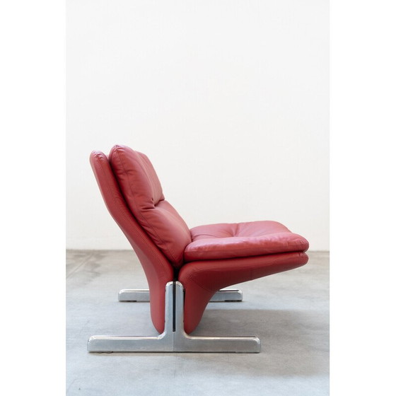 Image 1 of Fauteuil et ottoman vintage en métal et cuir rouge par Vitelli et Ammannati pour Brunati, Italie 1980