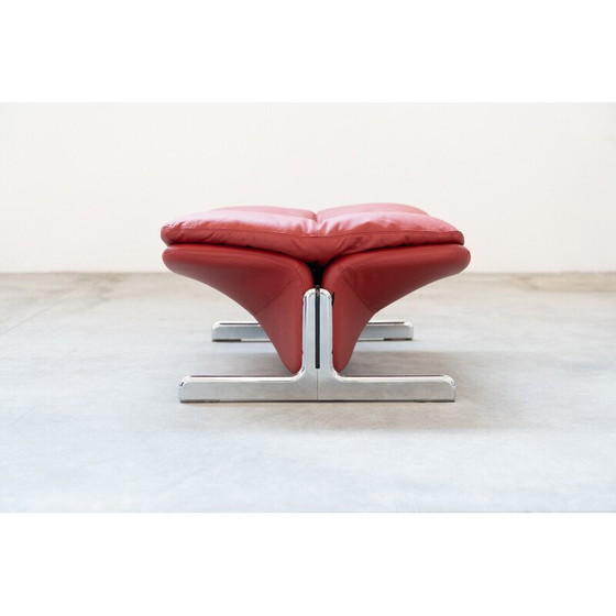 Image 1 of Fauteuil et ottoman vintage en métal et cuir rouge par Vitelli et Ammannati pour Brunati, Italie 1980