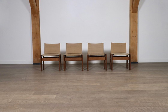 Image 1 of Ensemble de 4 chaises de salle à manger Monk par Afra et Tobia Scarpa pour Molteni Italie 1974