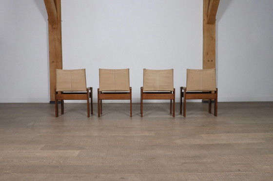 Image 1 of Ensemble de 4 chaises de salle à manger Monk par Afra et Tobia Scarpa pour Molteni Italie 1974