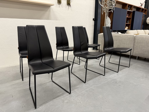 6 Chaises de salle à manger Montis Ivy en cuir noir, état neuf