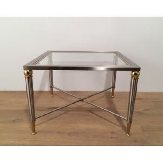 Image 1 of Paire de bouts de canapé vintage en acier brossé et laiton, 1970