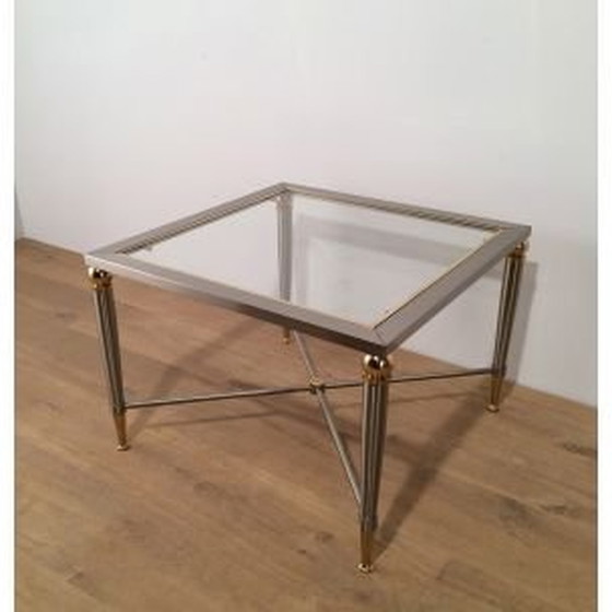 Image 1 of Paire de bouts de canapé vintage en acier brossé et laiton, 1970