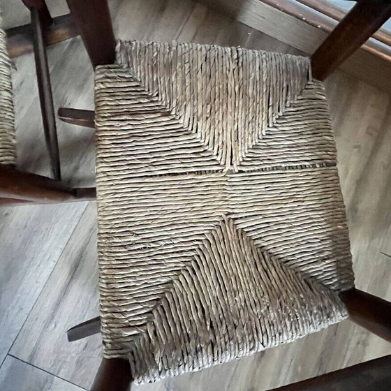 Image 1 of Paire de chaises à bascule vintage pour enfants en bois et paille