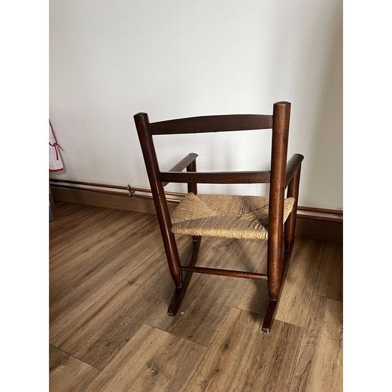 Image 1 of Paire de chaises à bascule vintage pour enfants en bois et paille
