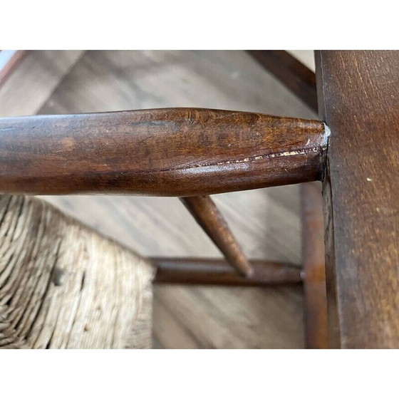 Image 1 of Paire de chaises à bascule vintage pour enfants en bois et paille