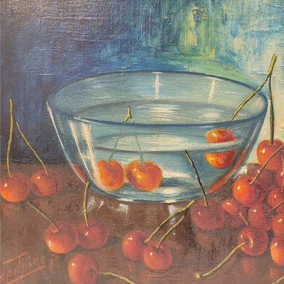 Image 1 of Peinture vintage représentant des dizaines de cerises rouges par José Luis Capitaine