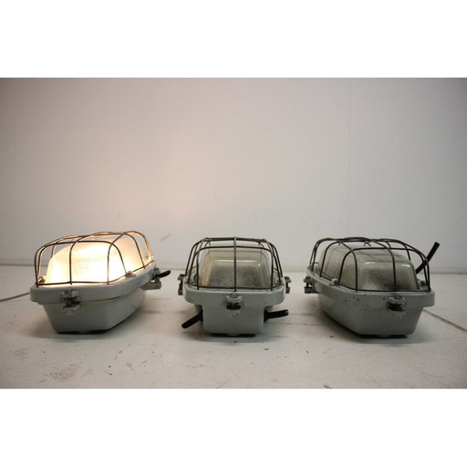 Ensemble de 3 plafonniers vintage en métal et verre, Tchécoslovaquie, années 1960