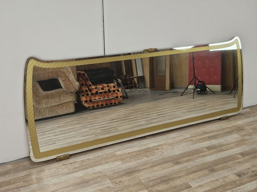 Miroir Mid Century avec décorations dorées et en laiton