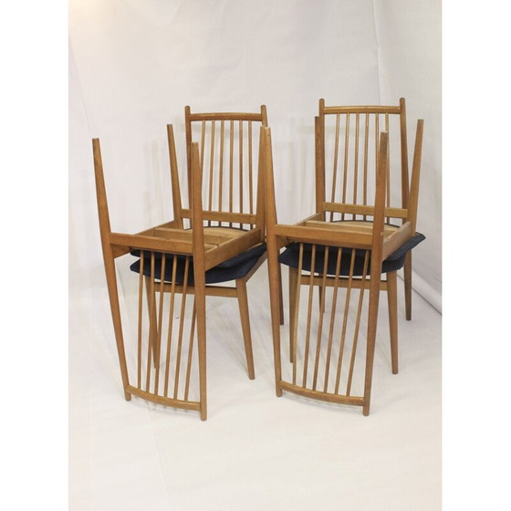 Image 1 of Ensemble de 4 chaises scandinaves vintage en bois de hêtre massif, 1950