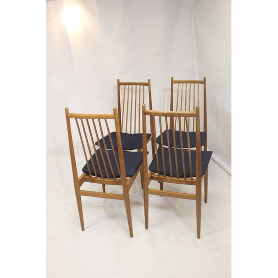Image 1 of Ensemble de 4 chaises scandinaves vintage en bois de hêtre massif, 1950