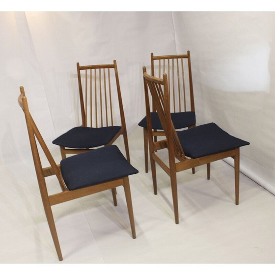 Image 1 of Ensemble de 4 chaises scandinaves vintage en bois de hêtre massif, 1950