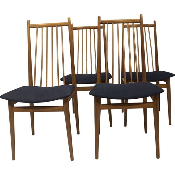 Image 1 of Ensemble de 4 chaises scandinaves vintage en bois de hêtre massif, 1950