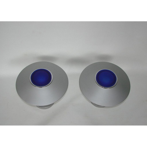 Paire d'appliques murales vintage en métal et verre, 1980