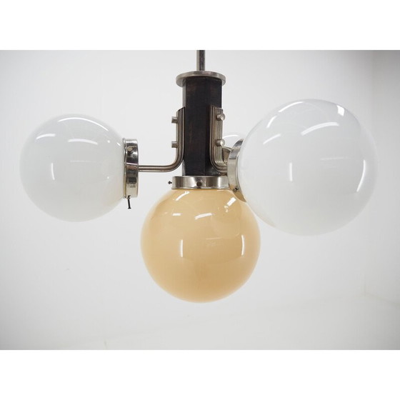 Image 1 of Lustre vintage art déco en chrome et bois