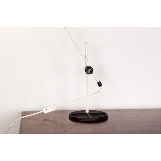Image 1 of Lampe de bureau vintage inclinable en métal blanc et acier, France 1960