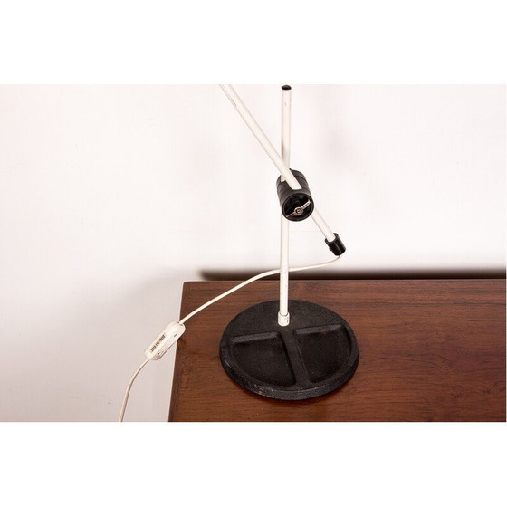 Image 1 of Lampe de bureau vintage inclinable en métal blanc et acier, France 1960