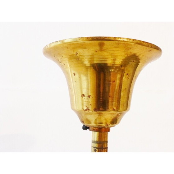 Image 1 of Lustre vintage en verre et laiton doré, 1950
