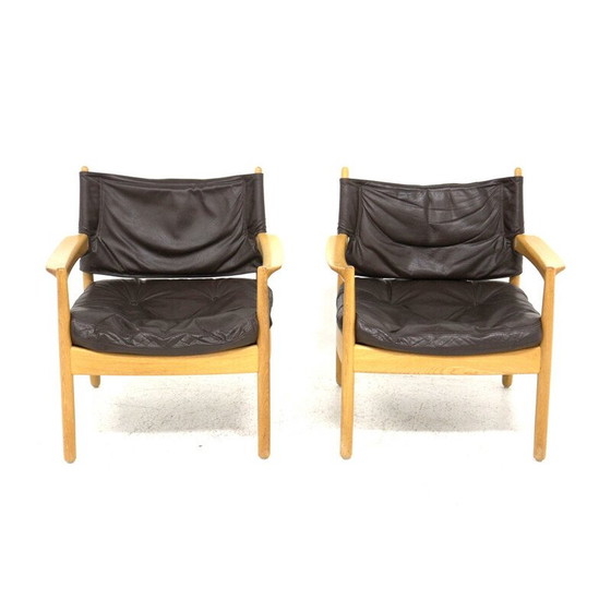 Image 1 of Paire de fauteuils vintage en chêne et cuir, Suède années 1960