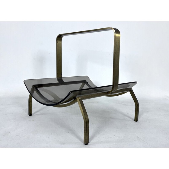 Image 1 of Porte-revues vintage en laiton et verre par Fontana Arte, Italie 1960