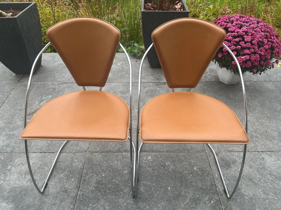 Image 1 of Arrben Italy Chaise de salle à manger Linda, 2X couleur chrome et cognac