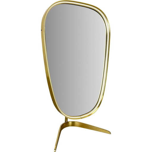 Miroir de table vintage en laiton par Vereinigte Werkstätten Munich, Allemagne années 1950